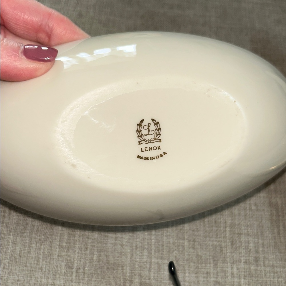 Lenox Cream Ceramic Decorative Dish with Gold Accents - Picture 4 of 5